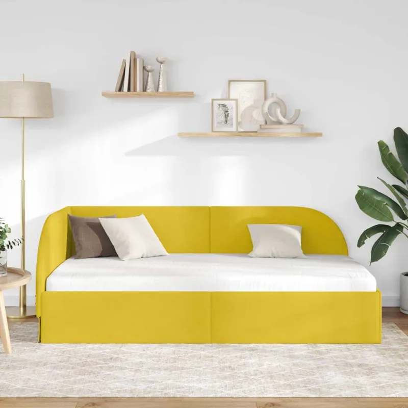 Kampinė lovos konstrukcija Geltona 90 cm x 190 cm Aksomas
