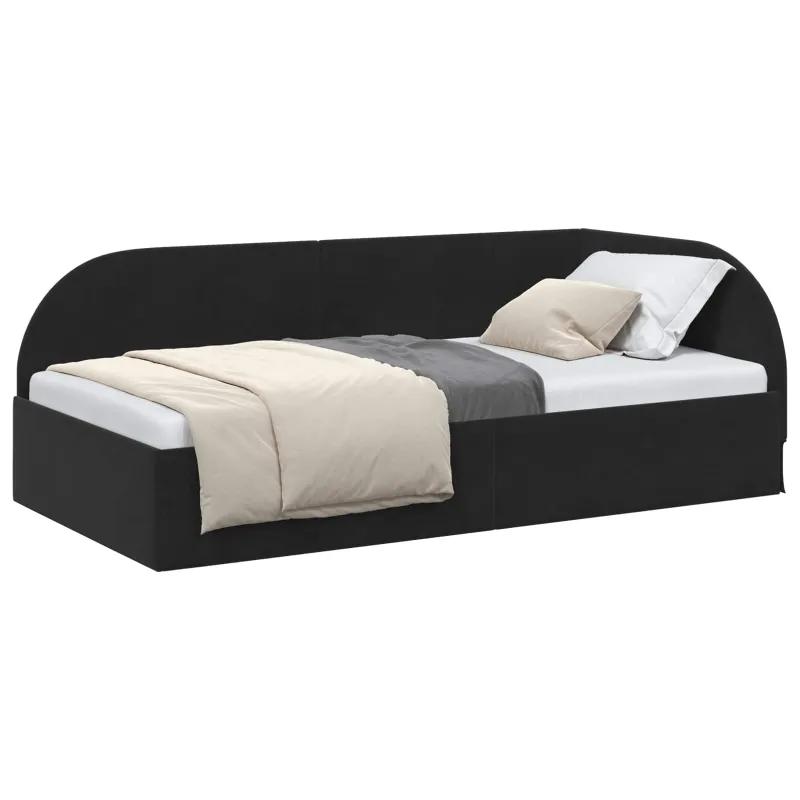 Kampinė lovos konstrukcija Juoda 90 cm x 200 cm Aksomas