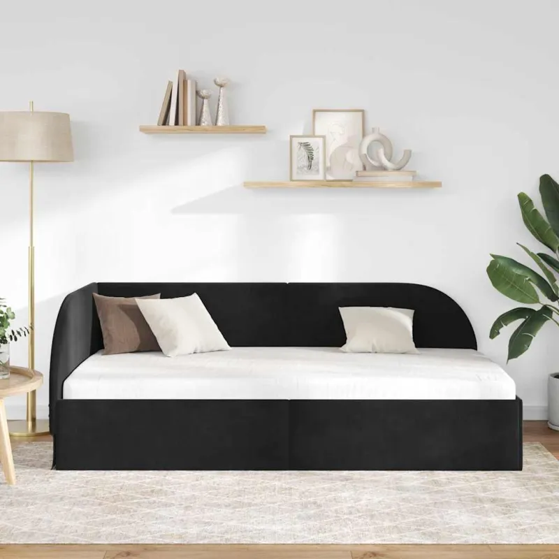 Kampinė lovos konstrukcija Juoda 90 cm x 200 cm Aksomas