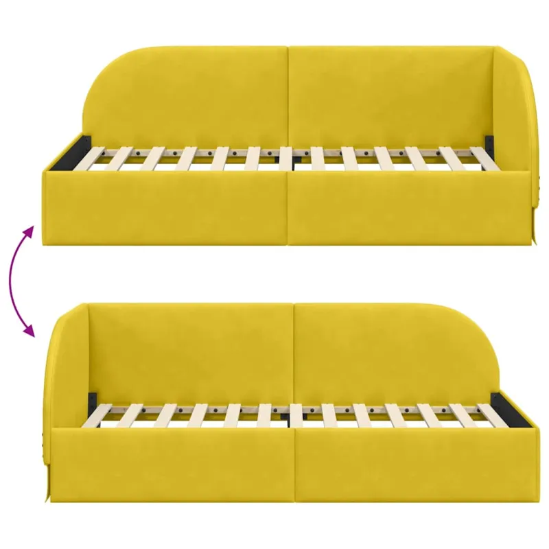 Kampinė lovos konstrukcija Geltona 90 cm x 200 cm Aksomas