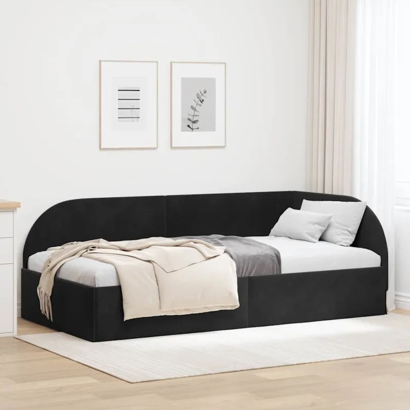 Kampinė lovos konstrukcija Juoda 100 cm x 200 cm Aksomas