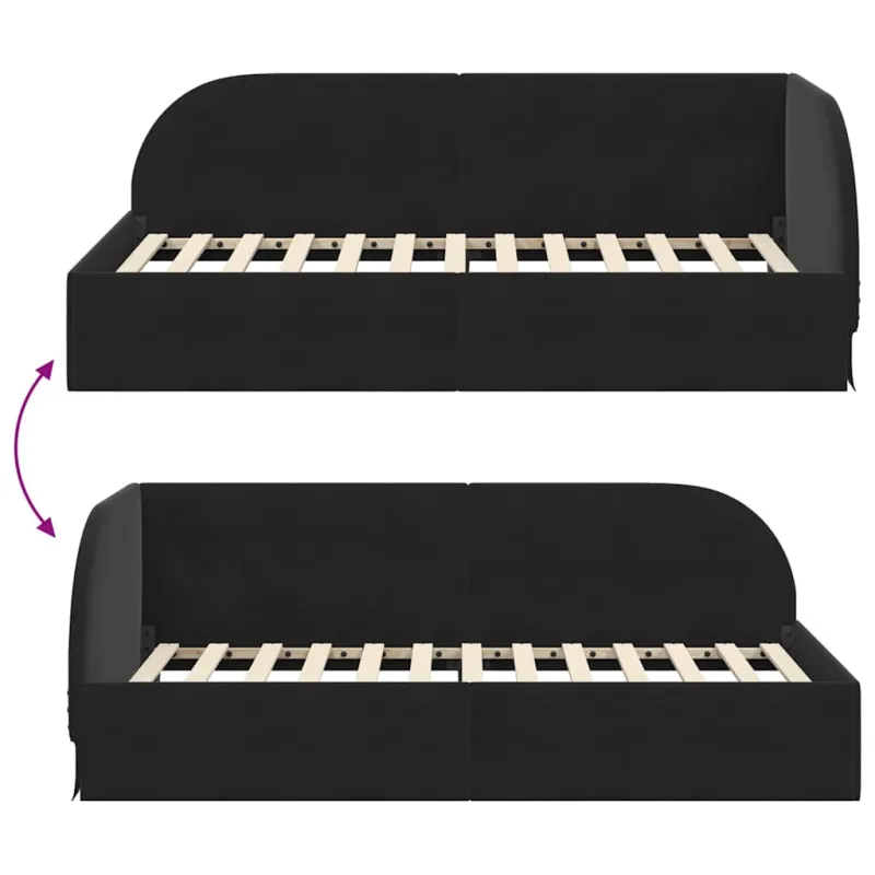 Kampinė lovos konstrukcija Juoda 100 cm x 200 cm Aksomas