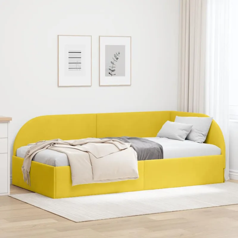 Kampinė lovos konstrukcija Geltona 100 cm x 200 cm Aksomas