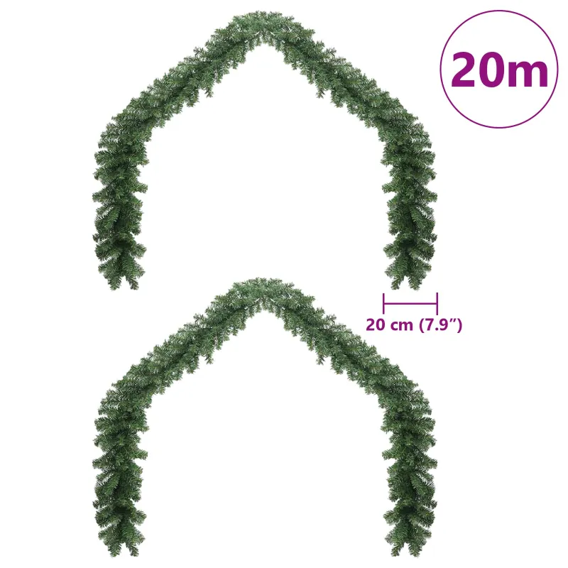 Kalėdinė girlanda 2 pcs Žalia 20 m PVC