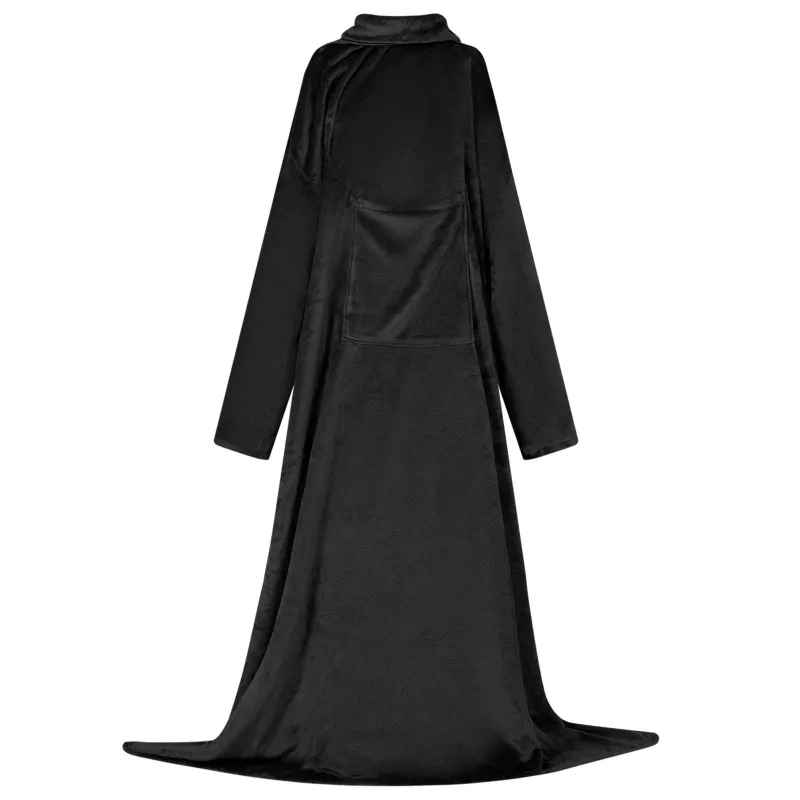 Antklodė-džemperis su gobtuvu Juoda F Flanelė