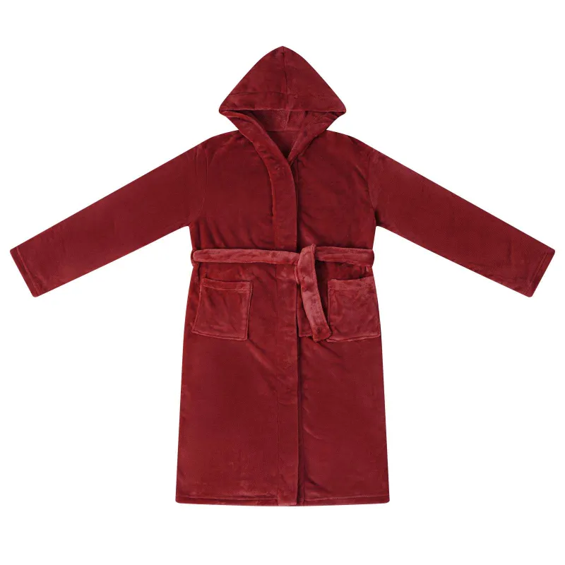 Chalatą su kapucė Bordo raudona xl Flanelė
