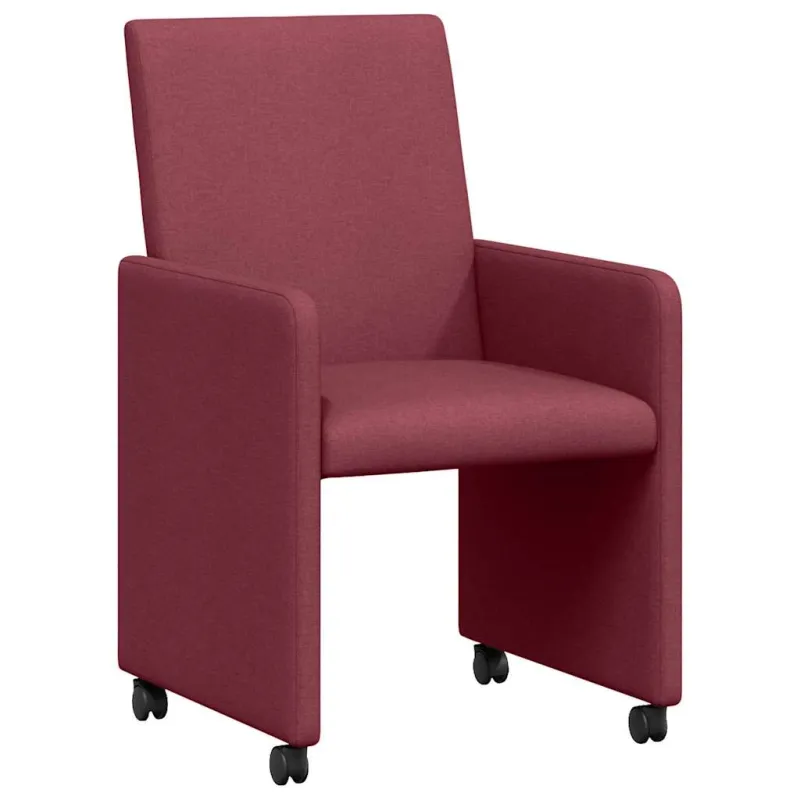 Valgomojo Kėdės su Ratukais 2 pcs Vyno raudonumo audinys
