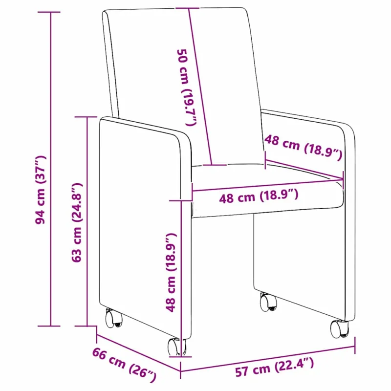Valgomojo Kėdės su Ratukais 2 pcs Kreminė 57 x 66 x 94 cm