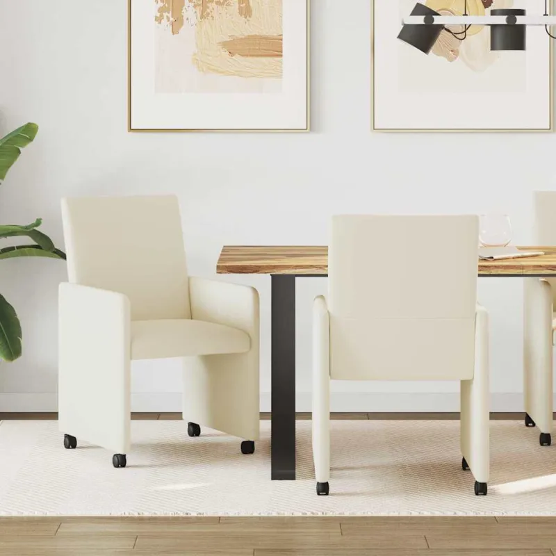 Valgomojo Kėdės su Ratukais 2 pcs Kreminė 57 x 66 x 94 cm