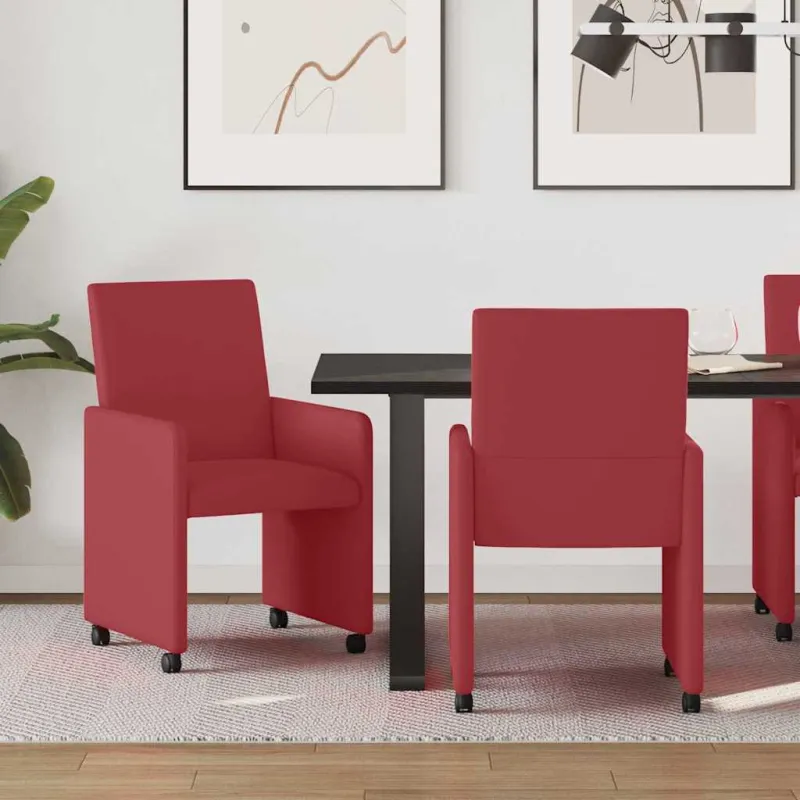 Valgomojo Kėdės su Ratukais 2 pcs Vyno raudonumo Dirbtinė oda