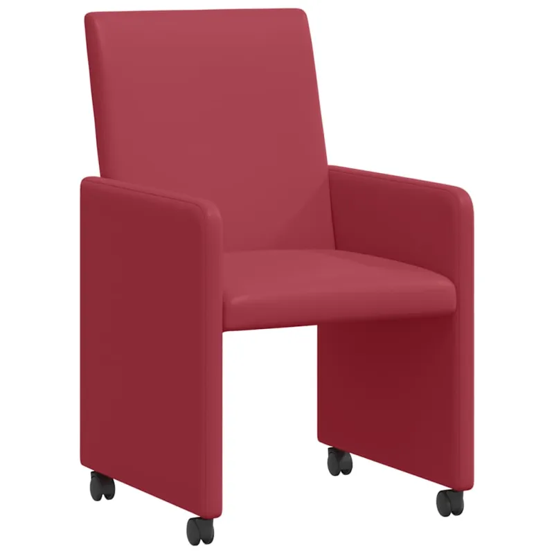 Valgomojo Kėdės su Ratukais 2 pcs Vyno raudonumo Dirbtinė oda