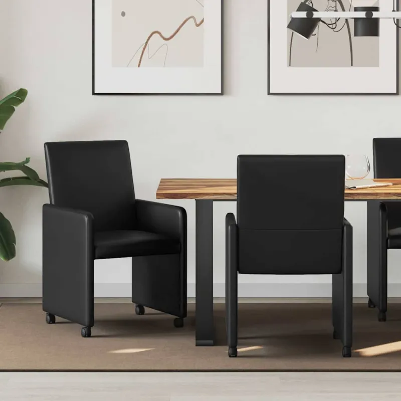 Valgomojo Kėdės su Ratukais 2 pcs Juoda 57 x 66 x 94 cm
