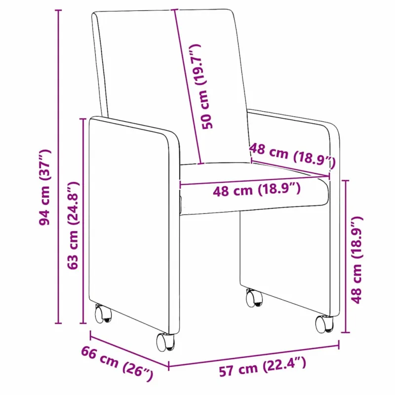 Valgomojo Kėdės su Ratukais 2 pcs Juoda 57 x 66 x 94 cm