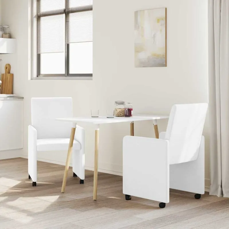 Valgomojo Kėdės su Ratukais 2 pcs Balta 57 x 66 x 94 cm