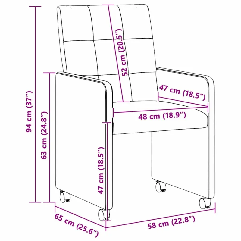 Valgomojo Kėdės su Ratukais 2 pcs Juoda 58 x 65 x 94 cm audinys