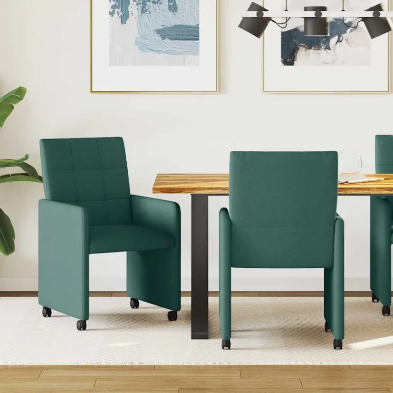 Valgomojo Kėdės su Ratukais 2 pcs Tamsiai žalia 58 x 65 x 94 cm