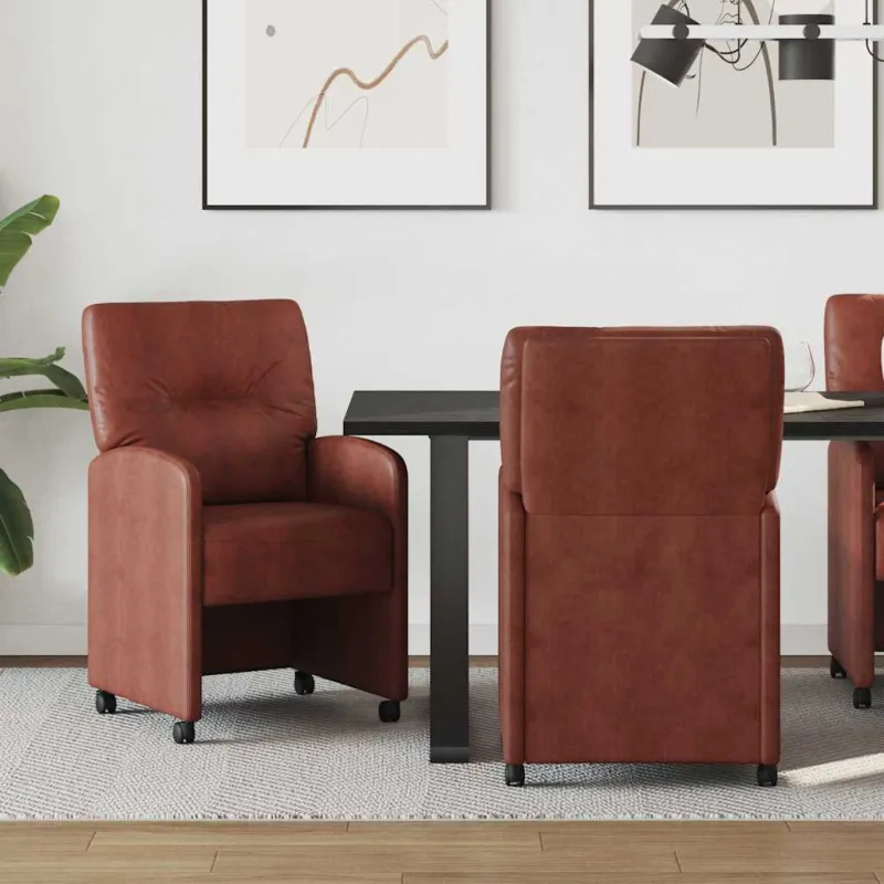 Valgomojo Kėdės su Ratukais 2 pcs Blizgiai ruda 57 x 67 x 95 cm