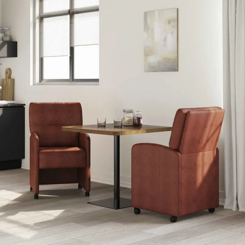 Valgomojo Kėdės su Ratukais 2 pcs Blizgiai ruda 57 x 67 x 95 cm