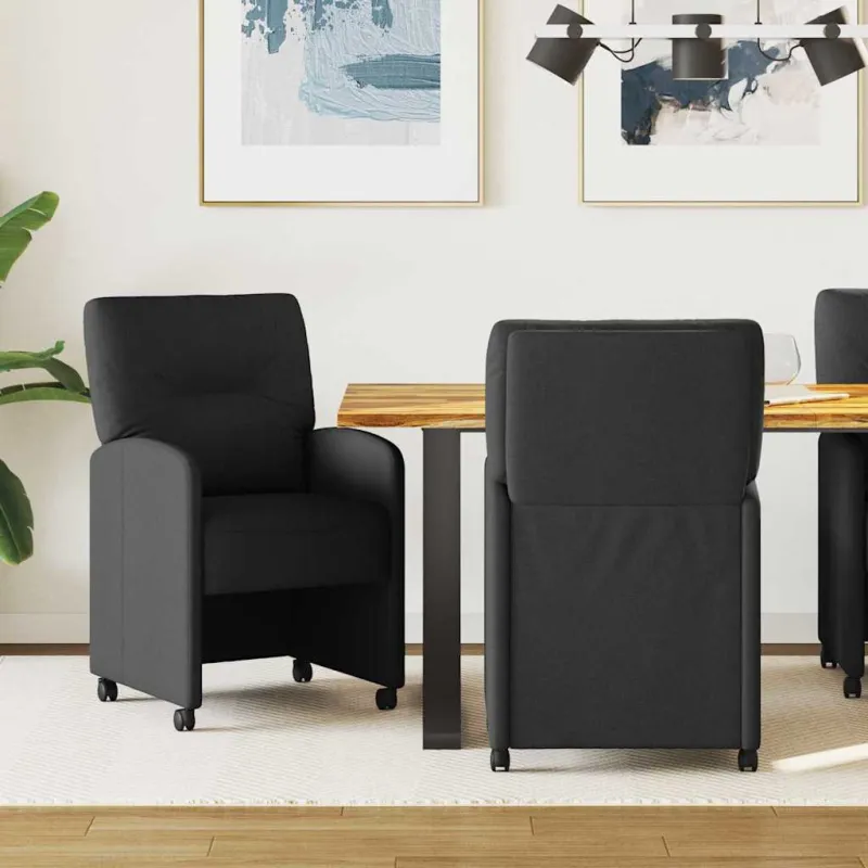 Valgomojo Kėdės su Ratukais 2 pcs Juoda 57 x 67 x 95 cm audinys