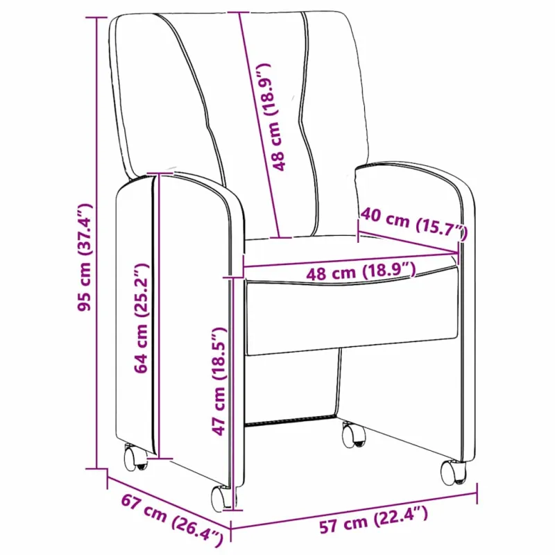 Valgomojo Kėdės su Ratukais 2 pcs Juoda 57 x 67 x 95 cm audinys
