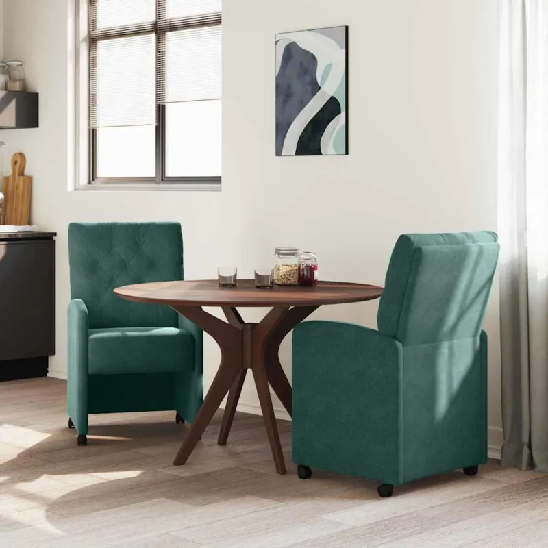 Valgomojo Kėdės su Ratukais 2 pcs Tamsiai žalia 58 x 67 x 97 cm
