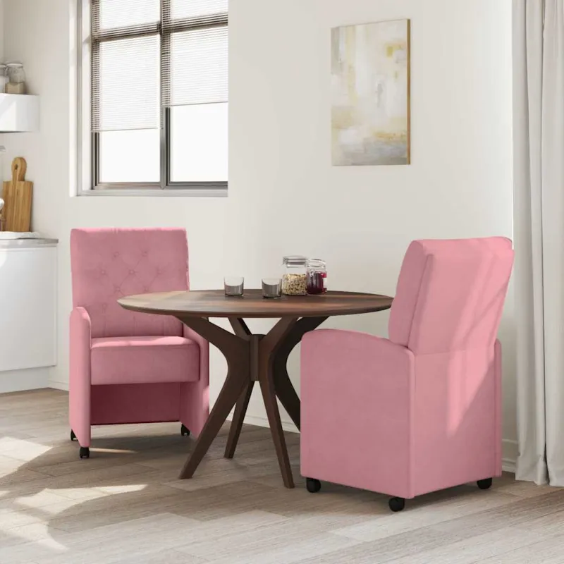 Valgomojo Kėdės su Ratukais 2 pcs Rožinė 58 x 67 x 97 cm