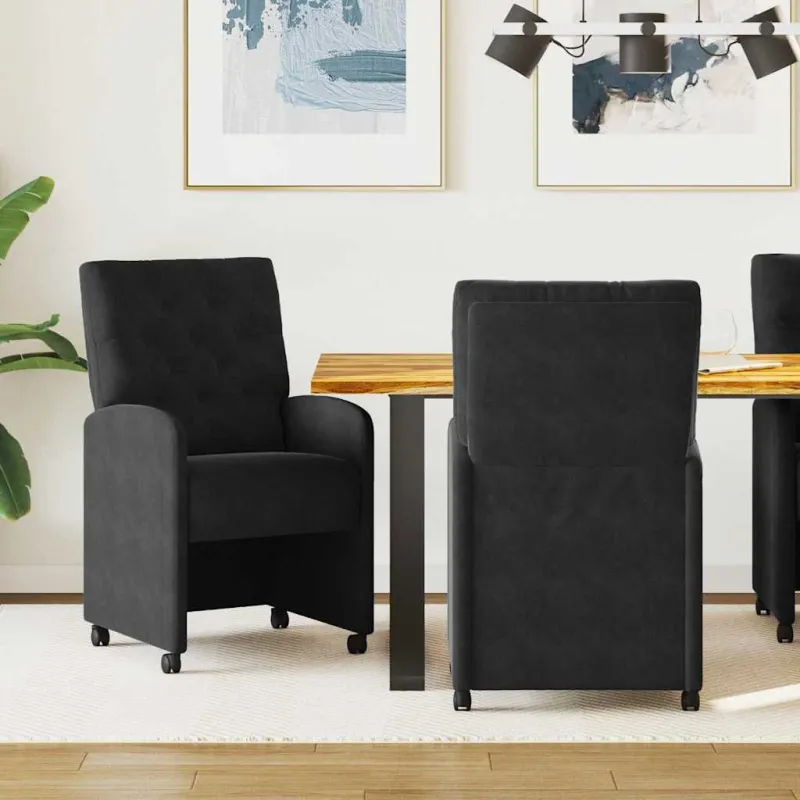 Valgomojo Kėdės su Ratukais 2 pcs Juoda 58 x 67 x 97 cm Aksomas