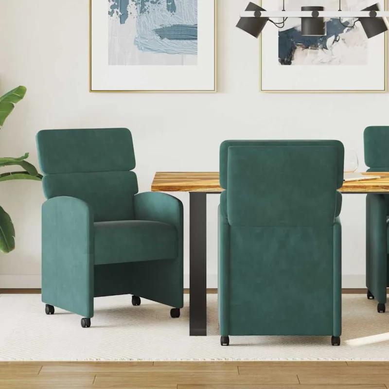 Valgomojo Kėdės su Ratukais 2 pcs Tamsiai žalia 58 x 65 x 98 cm