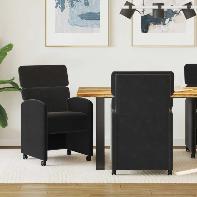 Valgomojo Kėdės su Ratukais 2 pcs Juoda 58 x 65 x 98 cm Aksomas