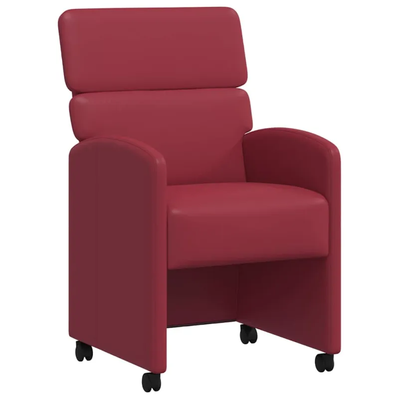 Valgomojo Kėdės su Ratukais 2 pcs Vyno raudonumo Dirbtinė oda