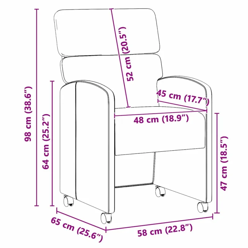 Valgomojo Kėdės su Ratukais 2 pcs Raudona 58 x 65 x 98 cm