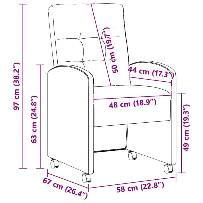 Valgomojo Kėdės su Ratukais 2 pcs Tamsiai pilka 58 x 67 x 97 cm