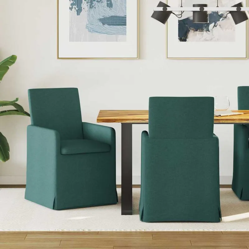 Valgomojo kėdės 2 pcs Tamsiai žalia 57 x 67 x 95 cm audinys