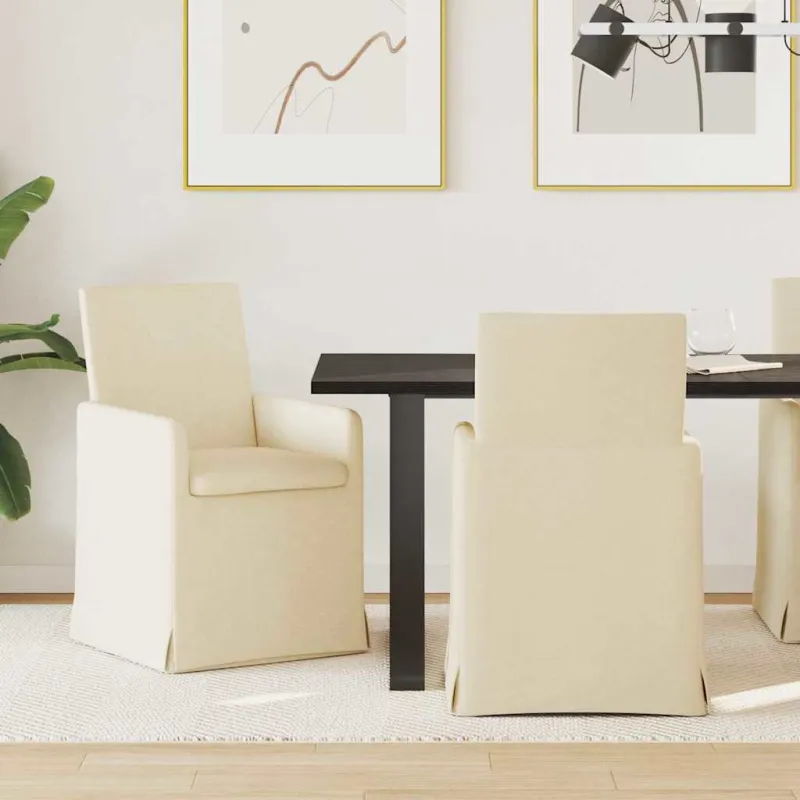 Valgomojo kėdės 2 pcs Kreminė 57 x 67 x 95 cm audinys