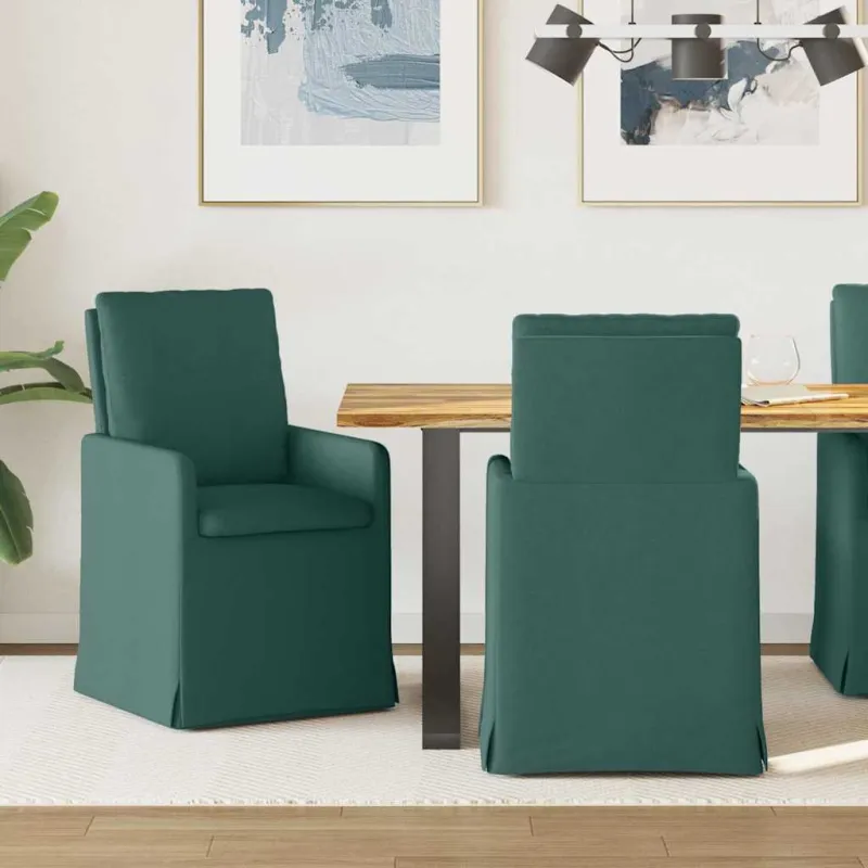 Valgomojo kėdės 2 pcs Tamsiai žalia 57 x 67 x 98 cm audinys