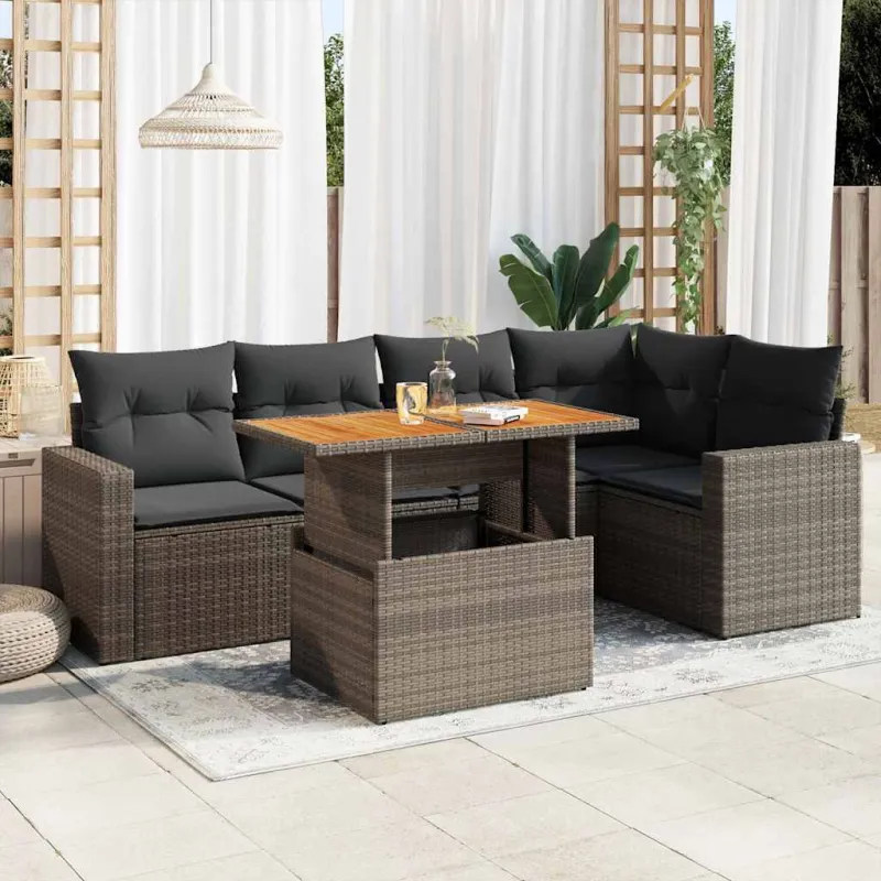 Sofakokonaisuus tyynyine, 6 osaa, harmaa, polyrataska