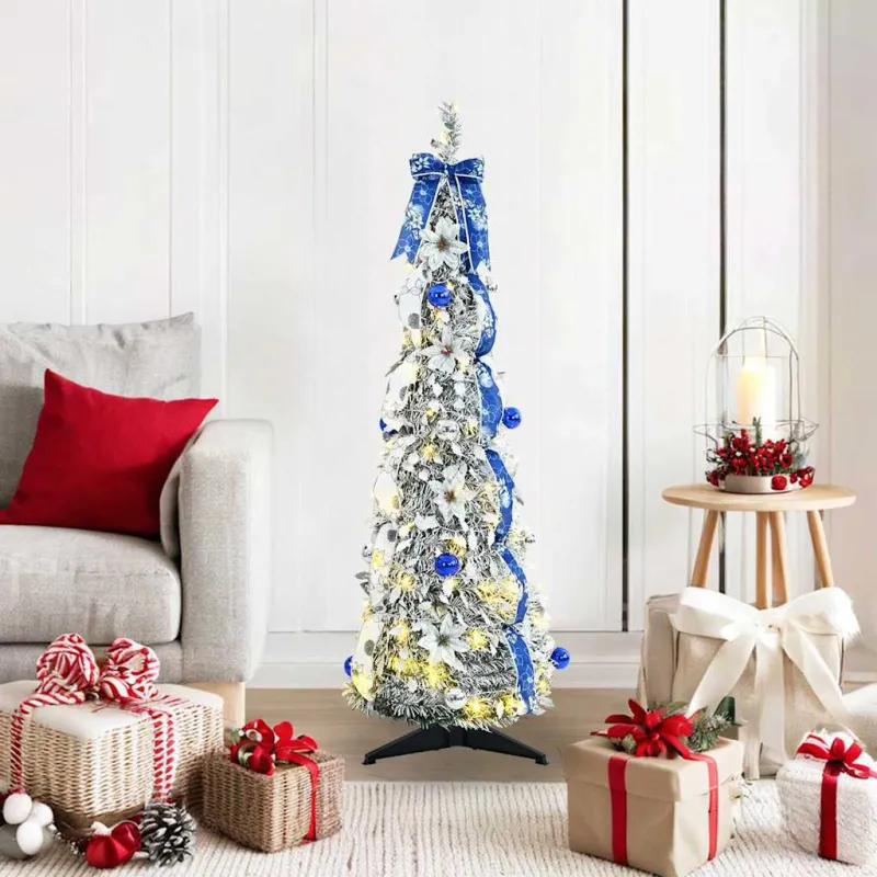 Dirbtinė Kalėdų eglutė su 50 LED s stovu Balta 120 cm PVC