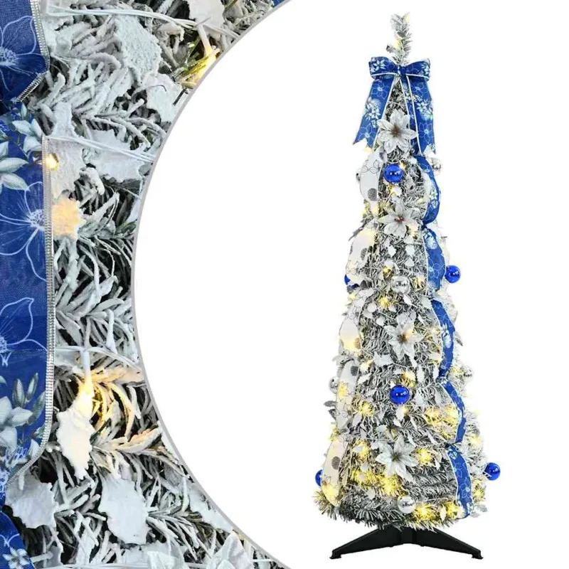 Dirbtinė Kalėdų eglutė su 50 LED s stovu Balta 120 cm PVC