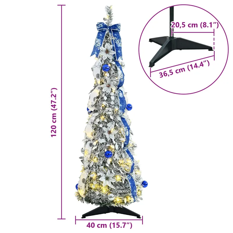 Dirbtinė Kalėdų eglutė su 50 LED s stovu Balta 120 cm PVC