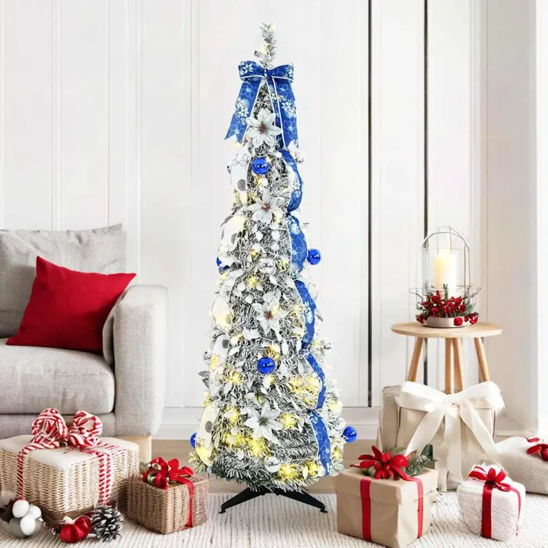 Dirbtinė Kalėdų eglutė su 100 LED s stovu Balta 150 cm PVC