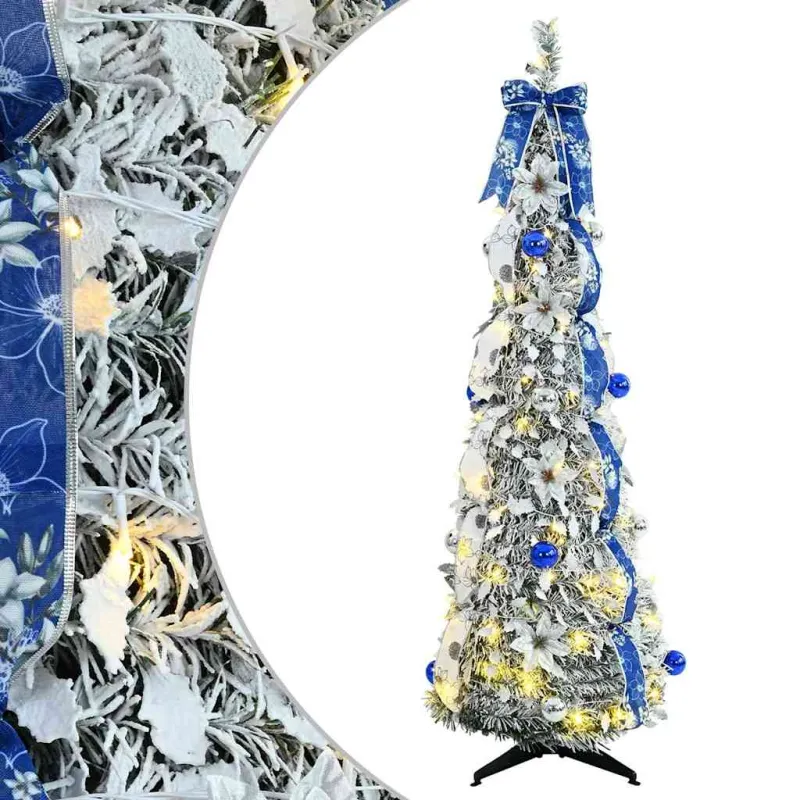 Dirbtinė Kalėdų eglutė su 100 LED s stovu Balta 150 cm PVC
