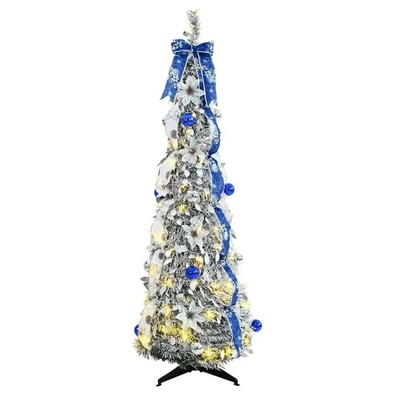 Dirbtinė Kalėdų eglutė su 100 LED s stovu Balta 150 cm PVC