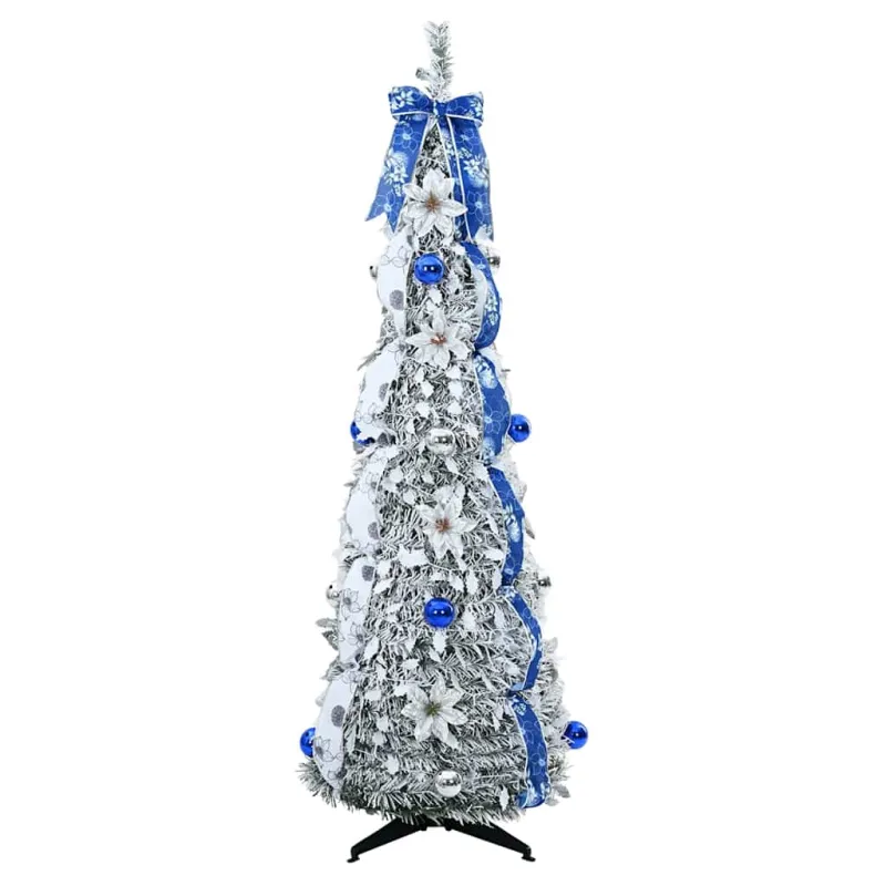 Dirbtinė Kalėdų eglutė su 100 LED s stovu Balta 150 cm PVC
