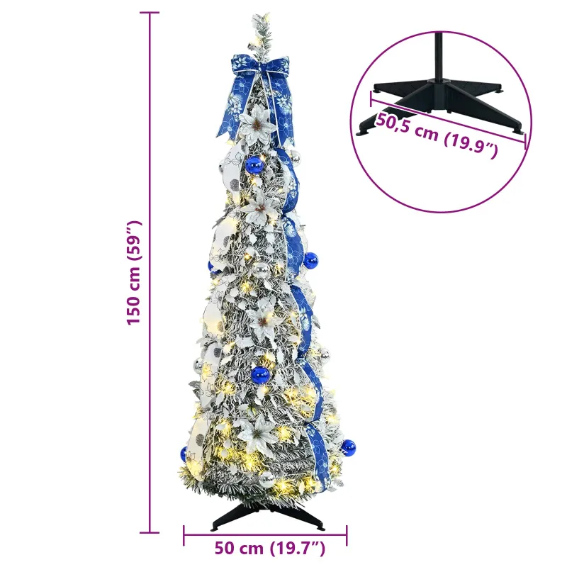 Dirbtinė Kalėdų eglutė su 100 LED s stovu Balta 150 cm PVC