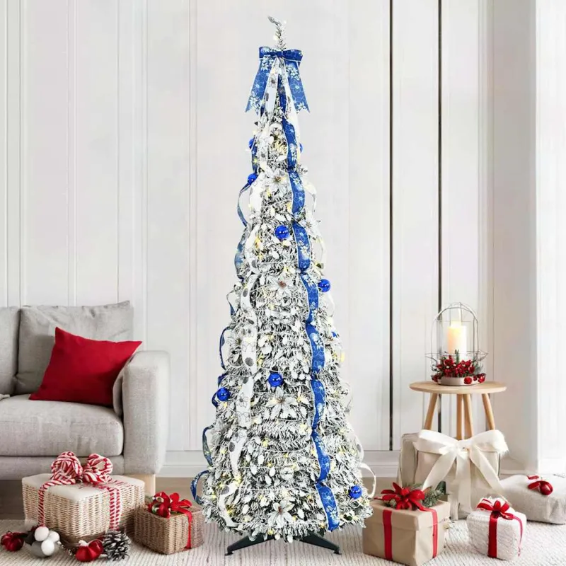 Dirbtinė Kalėdų eglutė su 200 LED s stovu Balta 210 cm PVC