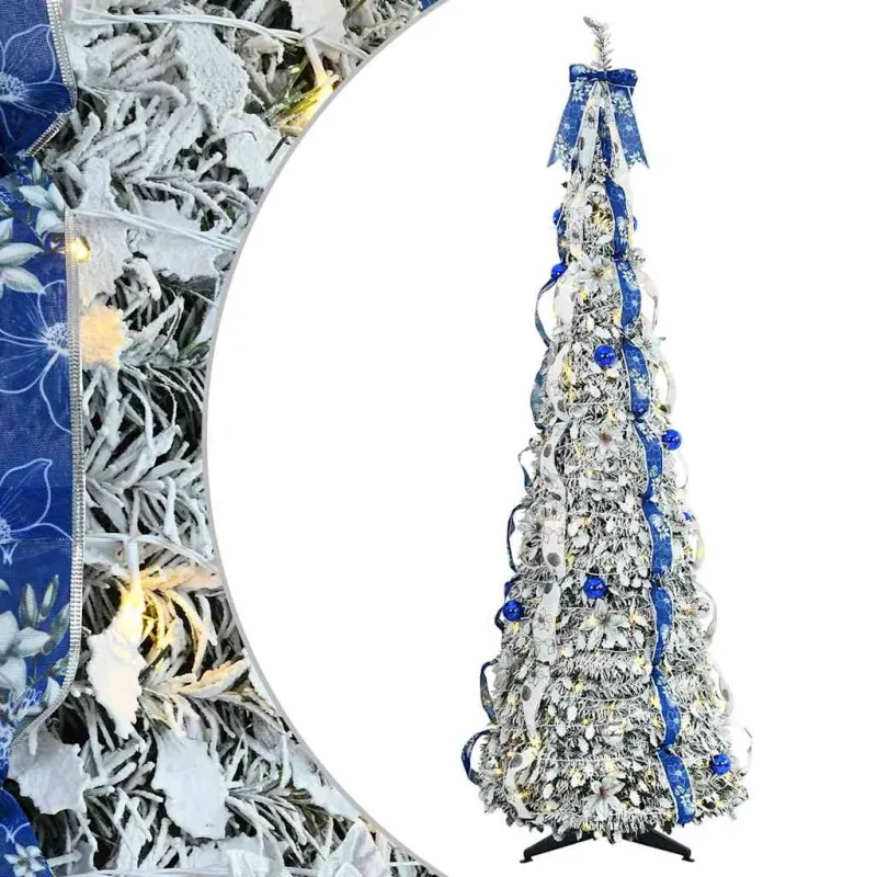 Dirbtinė Kalėdų eglutė su 200 LED s stovu Balta 210 cm PVC