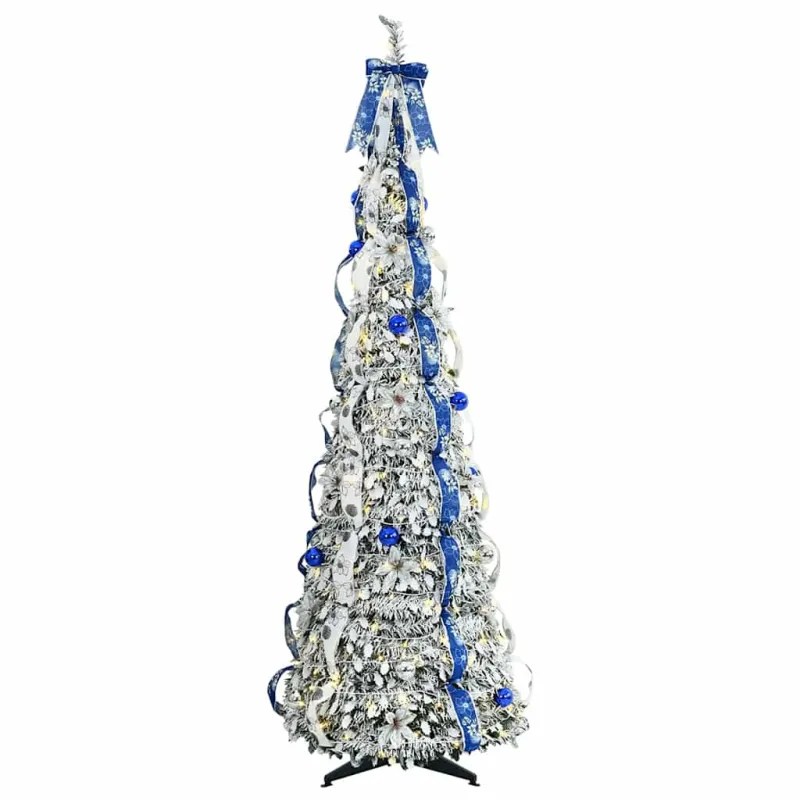 Dirbtinė Kalėdų eglutė su 200 LED s stovu Balta 210 cm PVC