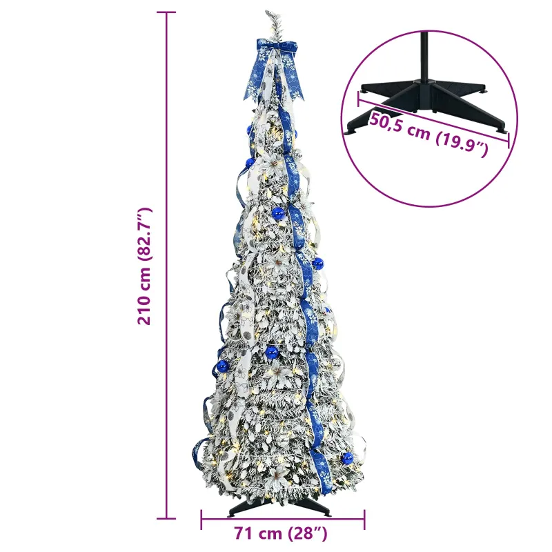 Dirbtinė Kalėdų eglutė su 200 LED s stovu Balta 210 cm PVC