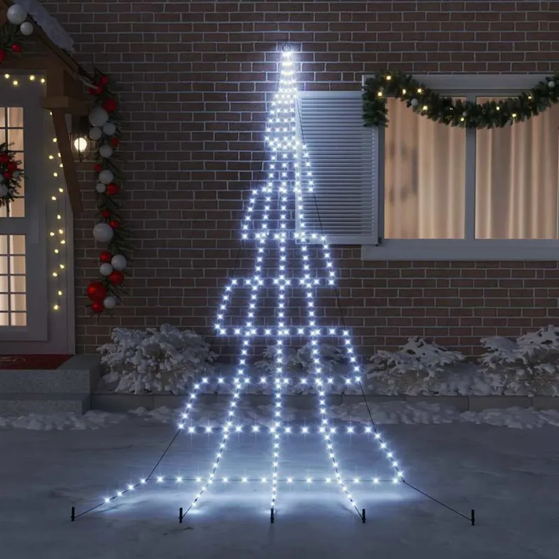 LED Kalėdinė eglutė su žemės kuoleliais Šalta balta 511 cm