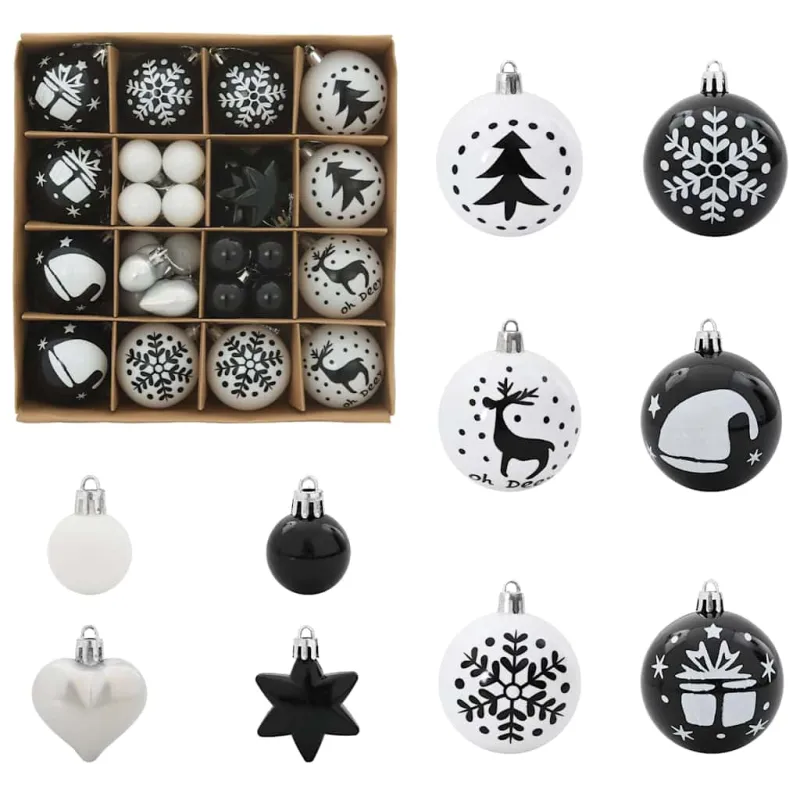 Kalėdinių Kraitės Rinkinys 40 pcs Juoda ir Balta Plastmasė